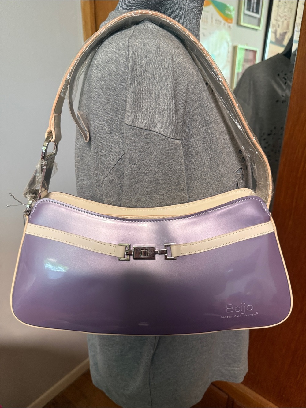 Beijo Lavender Shoulder Bag with Cream Trim